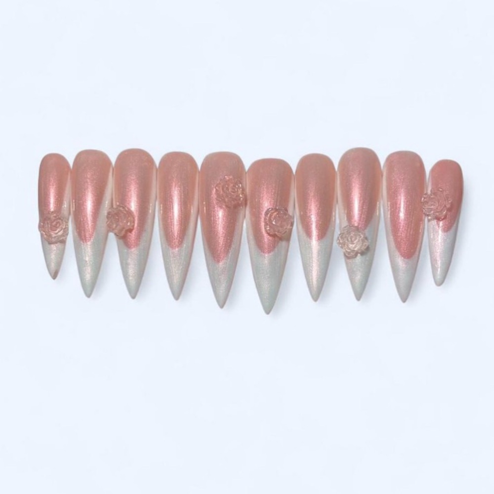 Elegant Pink and Silver Press-On Nails